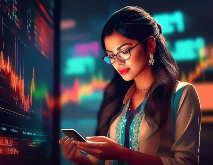 Firefly-A-female-trading-on-mobile-Stock-Market-Write-at-the-bottom-Business-Headline-AI-37657-768x597.jpg स्टॉक्स/ Stock Market