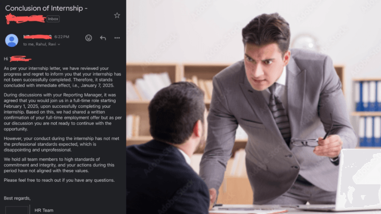 नोएडा के संस्थापक ने जॉब ऑफर ठुकराने पर इंटर्न को केबिन में बुलाकर उसकी बेइज़्ज़ती की
