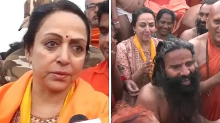 Triveni Sangam में Hema Malini का स्नान, Baba Ramdev के साथ दिखी खास बॉन्डिंग