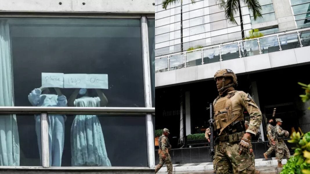 American से निर्वासित Indians ने Panama Hotel की खिड़कियों पर लगाए 'Help Us' पोस्टर