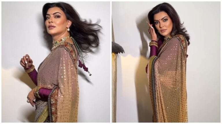 शादी में छाईं Sushmita Sen, सीक्विन साड़ी में दिखा गॉर्जियस लुक