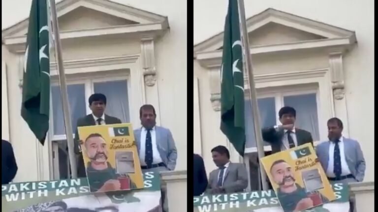 London में Pakistan High Commission के बाहर Indians का हंगामा, Pakistan Officer ने दिखाया गला काटने का इशारा